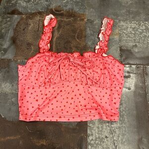 Pink crop top with red hearts